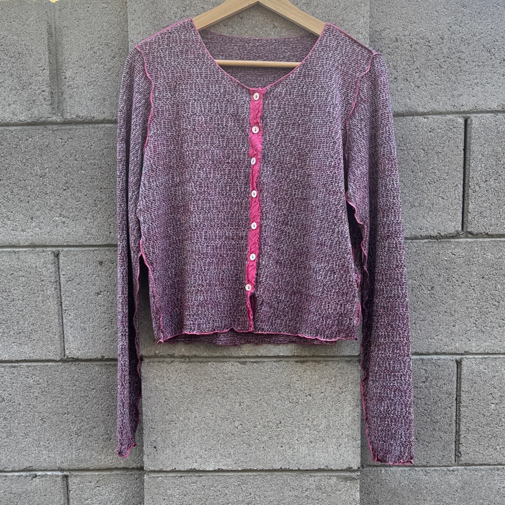 Cut Loose Textured Pink Button-Front Crop Cardigan Medium